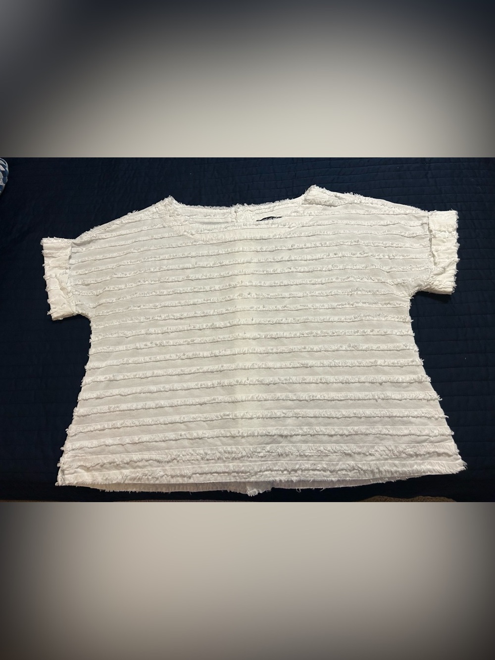 Boho chic Women’s White Textured Stripe Short Sleeve Top